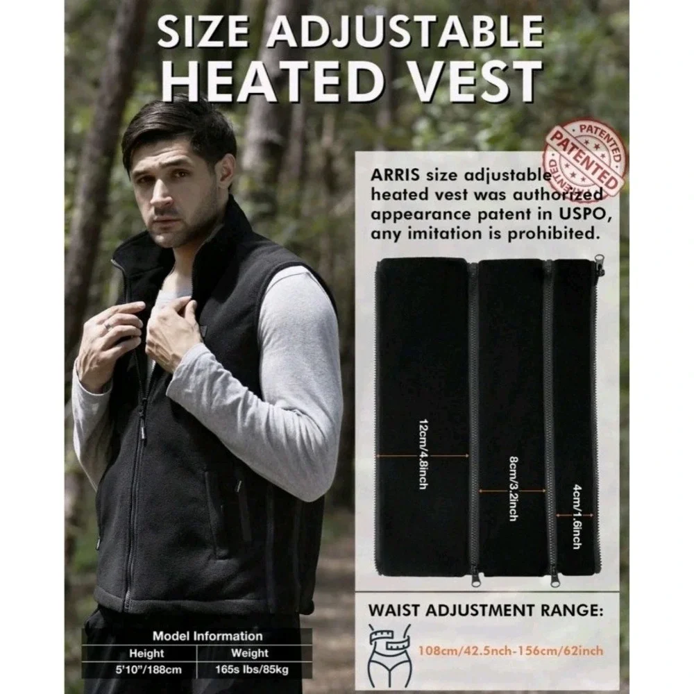 NEW ARRIS Unisex Fleece 7.4V Heated Vest W Battery Pack Adjustable Sizing‎ Black